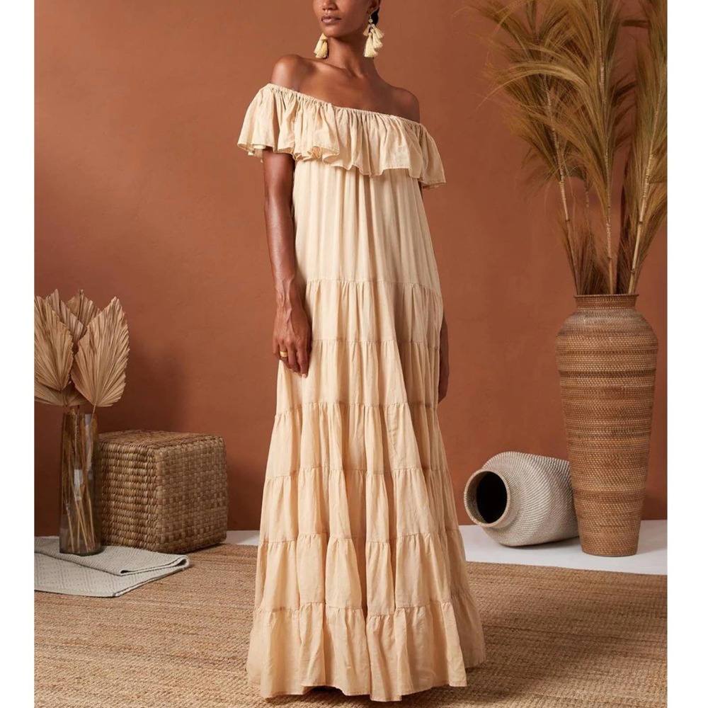 Elegant Off-Shoulder Cream Maxi Dress